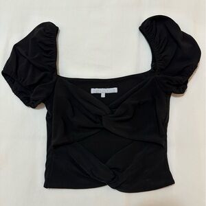 More to come Gabrielle Black Puff Sleeve Crop Blouse